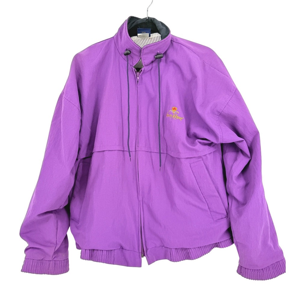 Vintage Crown Royal Purple Windbreaker Jacket Large USA Zip Up Whiskey Alcohol